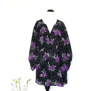 NEW! Torrid Harper Blouse Purple Floral Spiderweb Halloween Goth Black SZ 6X